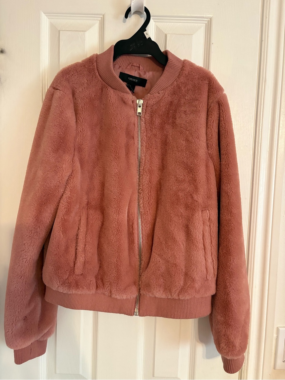 Forever 21 Plush Bomber Jacket - Rose Pink